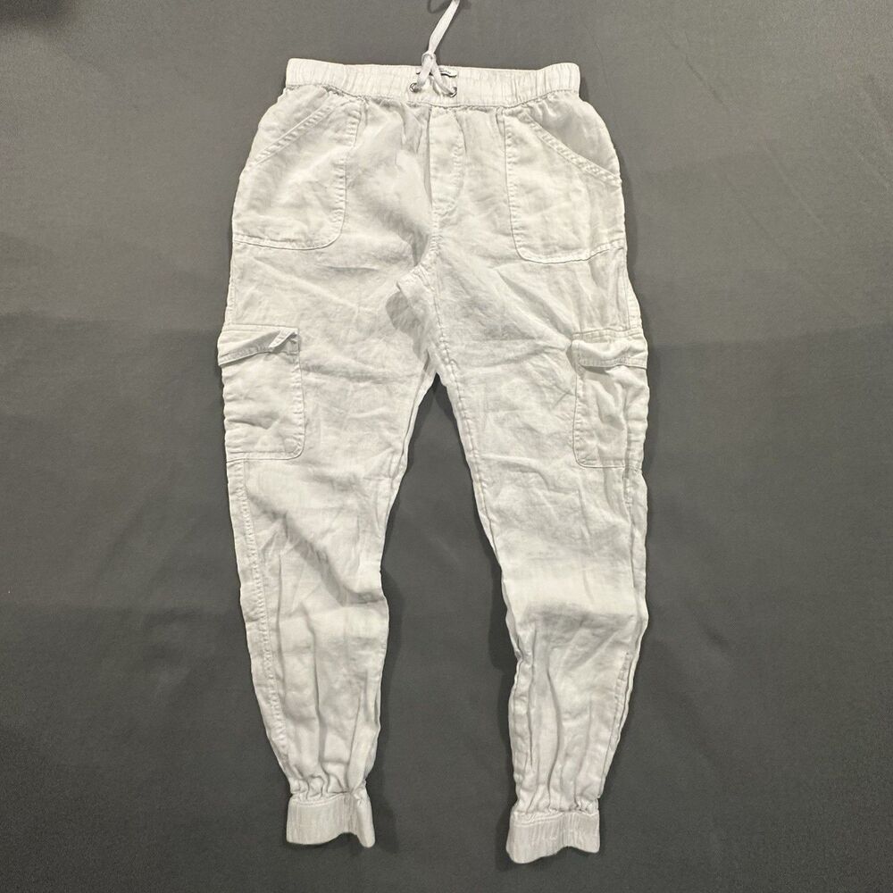 Nicole Miller 100% Linen Cargo Joggers Womens M European Coastal Beach Trousers